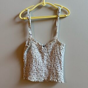 Brandy Melville White and Blue Smocked Crop Top
